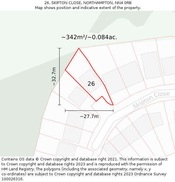 26, SKIPTON CLOSE, NORTHAMPTON, NN4 0RB: Plot and title map