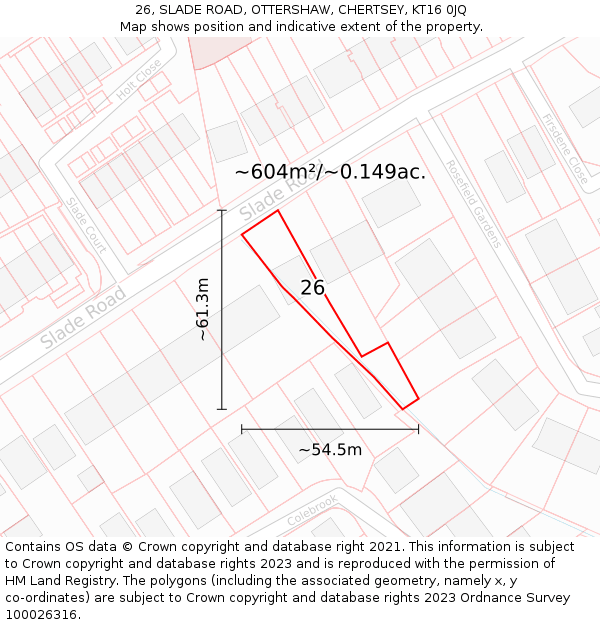 26, SLADE ROAD, OTTERSHAW, CHERTSEY, KT16 0JQ: Plot and title map