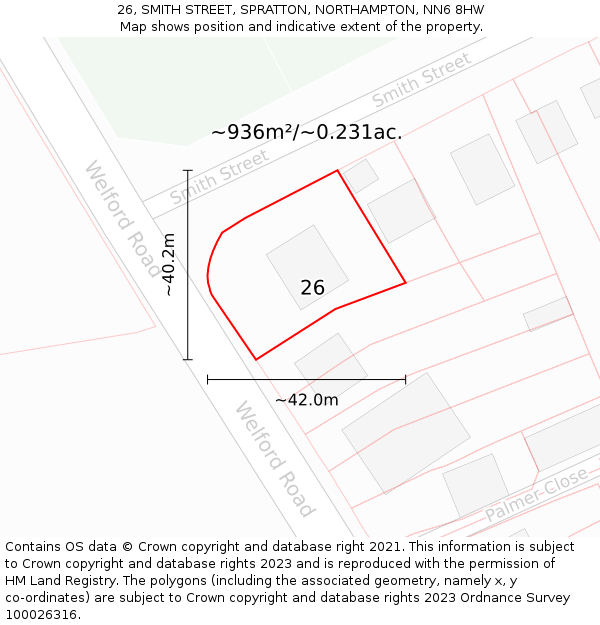 26, SMITH STREET, SPRATTON, NORTHAMPTON, NN6 8HW: Plot and title map