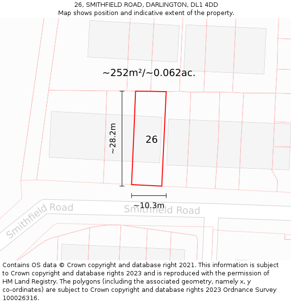 26, SMITHFIELD ROAD, DARLINGTON, DL1 4DD: Plot and title map