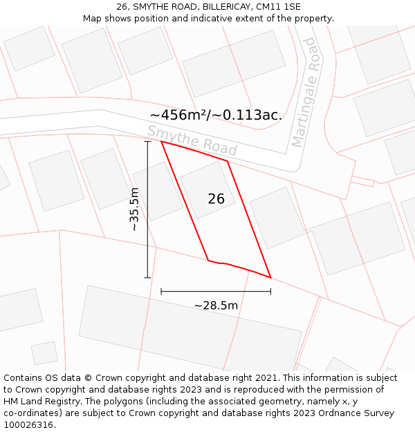 26, SMYTHE ROAD, BILLERICAY, CM11 1SE: Plot and title map