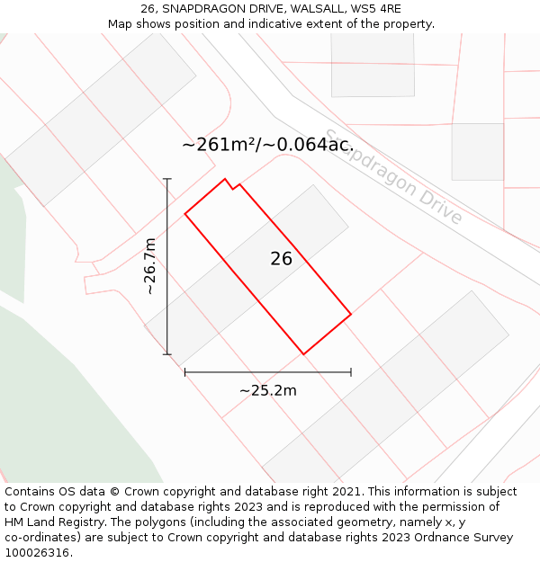 26, SNAPDRAGON DRIVE, WALSALL, WS5 4RE: Plot and title map
