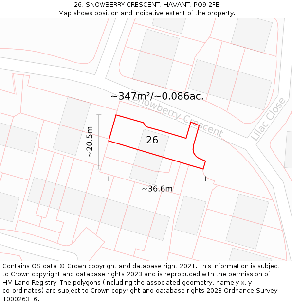 26, SNOWBERRY CRESCENT, HAVANT, PO9 2FE: Plot and title map