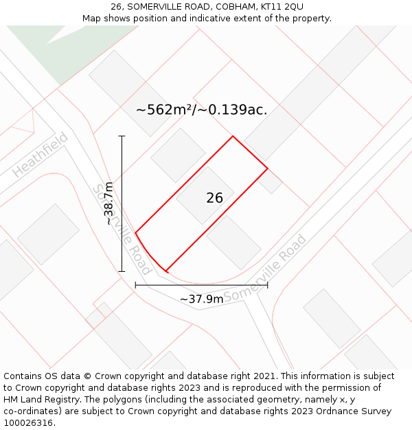 26, SOMERVILLE ROAD, COBHAM, KT11 2QU: Plot and title map