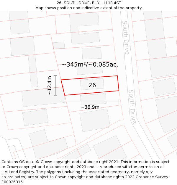 26, SOUTH DRIVE, RHYL, LL18 4ST: Plot and title map