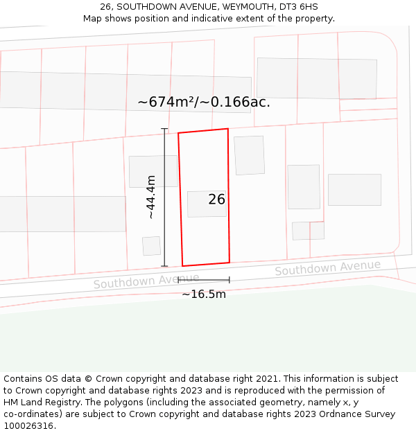 26, SOUTHDOWN AVENUE, WEYMOUTH, DT3 6HS: Plot and title map