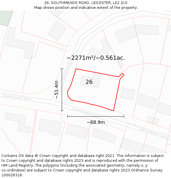 26, SOUTHMEADS ROAD, LEICESTER, LE2 2LS: Plot and title map