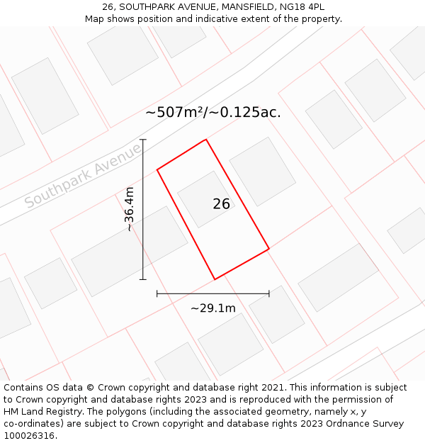 26, SOUTHPARK AVENUE, MANSFIELD, NG18 4PL: Plot and title map