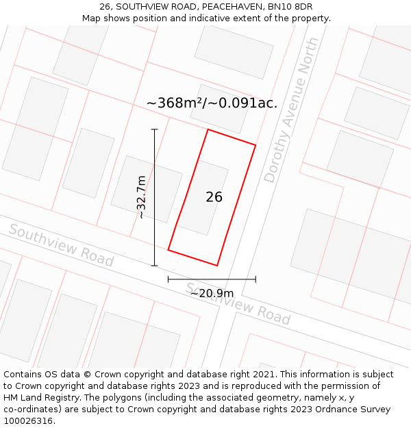 26, SOUTHVIEW ROAD, PEACEHAVEN, BN10 8DR: Plot and title map