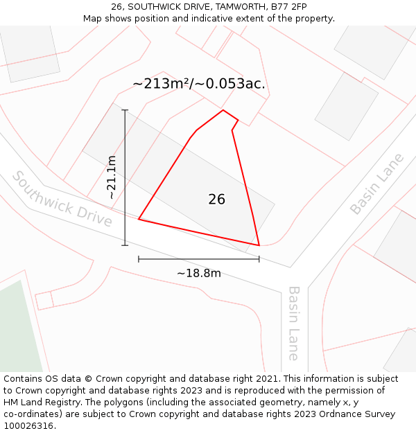 26, SOUTHWICK DRIVE, TAMWORTH, B77 2FP: Plot and title map