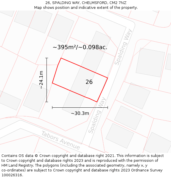 26, SPALDING WAY, CHELMSFORD, CM2 7NZ: Plot and title map