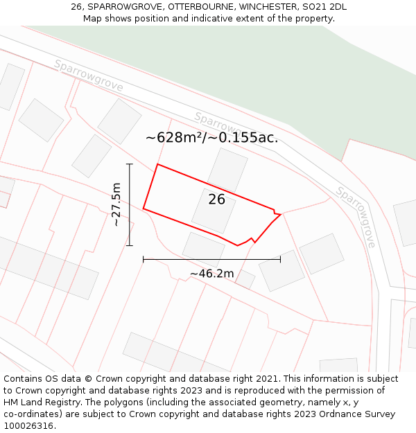 26, SPARROWGROVE, OTTERBOURNE, WINCHESTER, SO21 2DL: Plot and title map