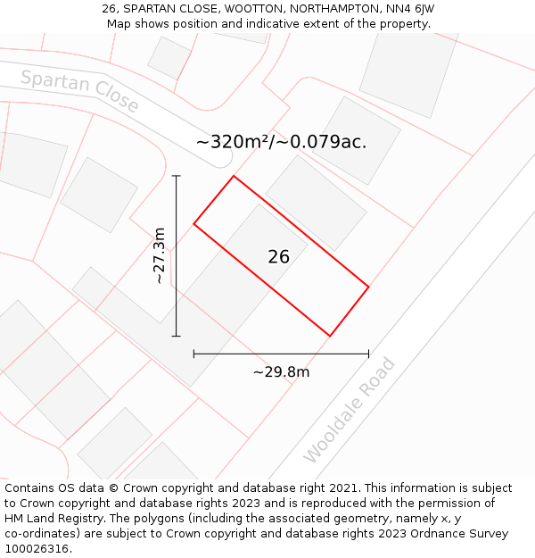 26, SPARTAN CLOSE, WOOTTON, NORTHAMPTON, NN4 6JW: Plot and title map