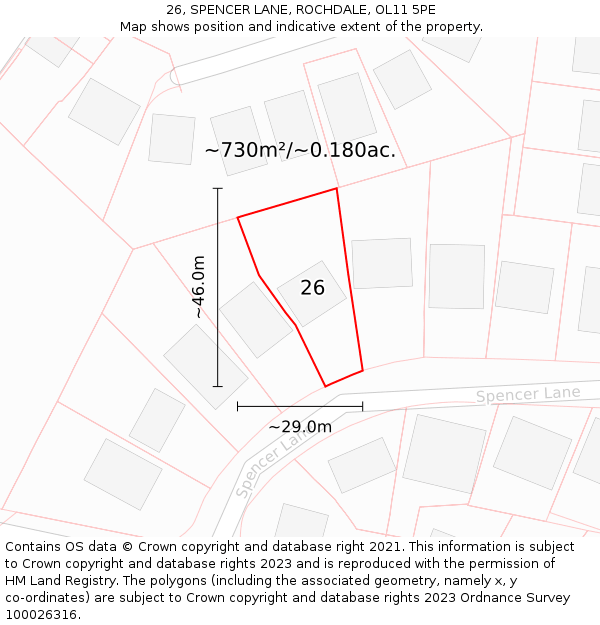 26, SPENCER LANE, ROCHDALE, OL11 5PE: Plot and title map