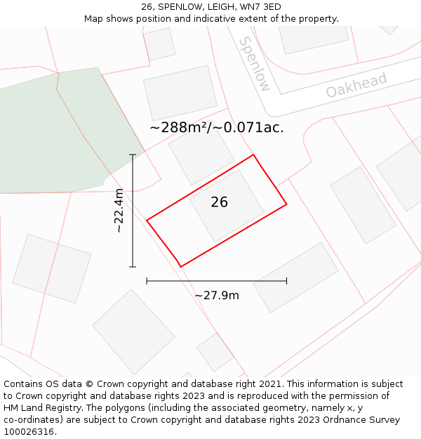 26, SPENLOW, LEIGH, WN7 3ED: Plot and title map