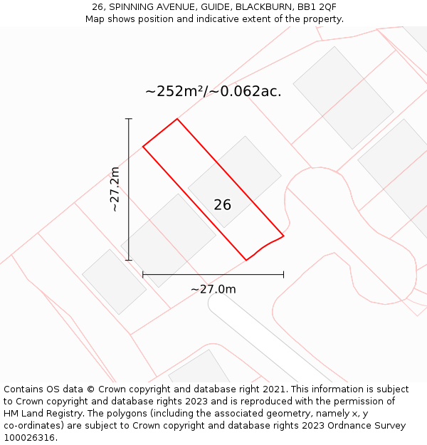 26, SPINNING AVENUE, GUIDE, BLACKBURN, BB1 2QF: Plot and title map