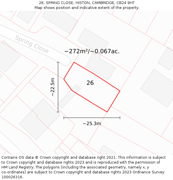 26, SPRING CLOSE, HISTON, CAMBRIDGE, CB24 9HT: Plot and title map