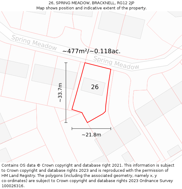 26, SPRING MEADOW, BRACKNELL, RG12 2JP: Plot and title map