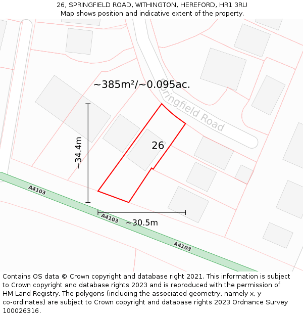 26, SPRINGFIELD ROAD, WITHINGTON, HEREFORD, HR1 3RU: Plot and title map