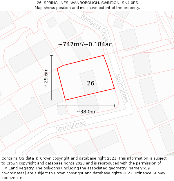 26, SPRINGLINES, WANBOROUGH, SWINDON, SN4 0ES: Plot and title map