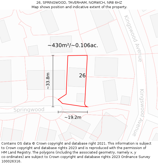 26, SPRINGWOOD, TAVERHAM, NORWICH, NR8 6HZ: Plot and title map