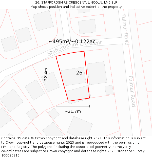 26, STAFFORDSHIRE CRESCENT, LINCOLN, LN6 3LR: Plot and title map