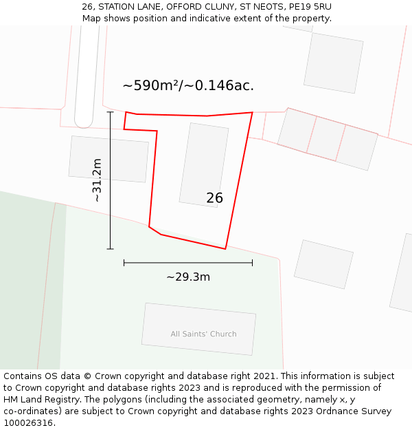26, STATION LANE, OFFORD CLUNY, ST NEOTS, PE19 5RU: Plot and title map