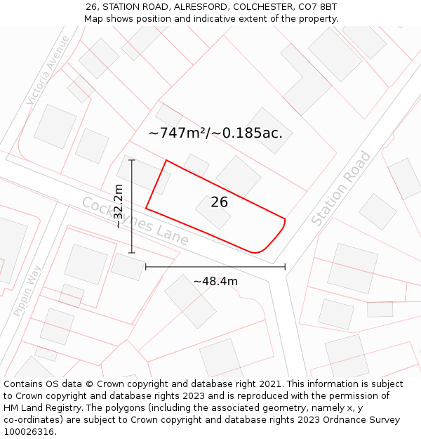 26, STATION ROAD, ALRESFORD, COLCHESTER, CO7 8BT: Plot and title map