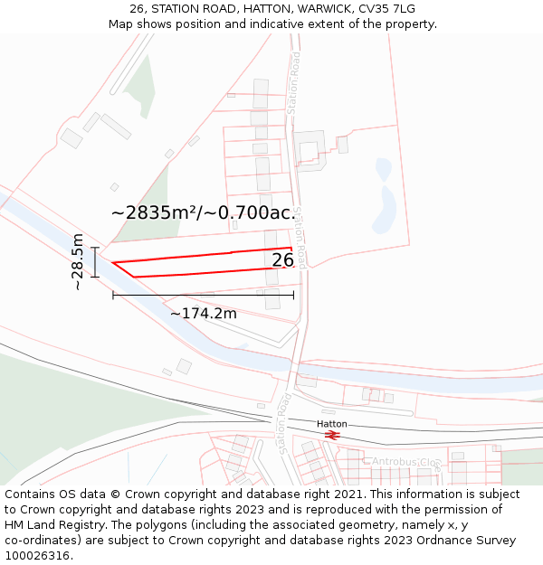 26, STATION ROAD, HATTON, WARWICK, CV35 7LG: Plot and title map