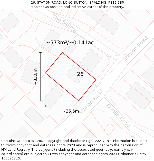 26, STATION ROAD, LONG SUTTON, SPALDING, PE12 9BP: Plot and title map