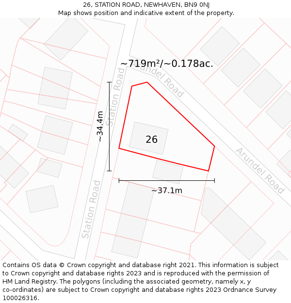 26, STATION ROAD, NEWHAVEN, BN9 0NJ: Plot and title map