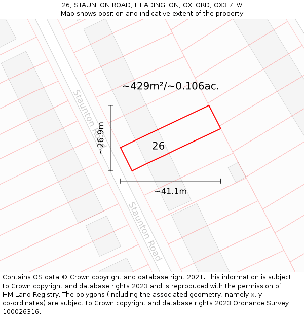 26, STAUNTON ROAD, HEADINGTON, OXFORD, OX3 7TW: Plot and title map