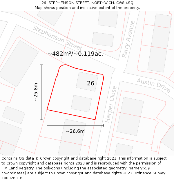 26, STEPHENSON STREET, NORTHWICH, CW8 4SQ: Plot and title map