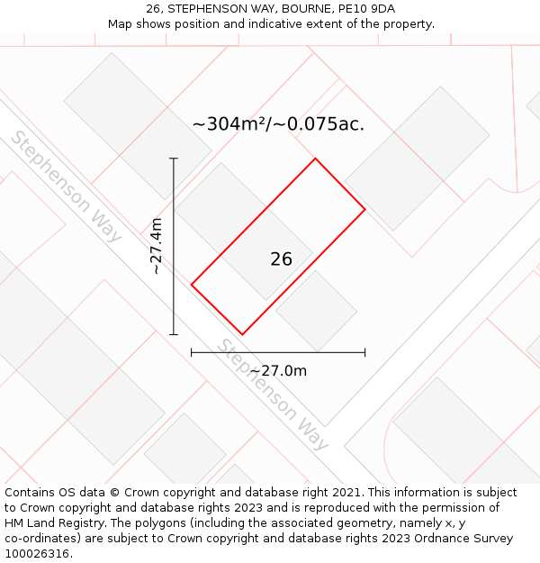 26, STEPHENSON WAY, BOURNE, PE10 9DA: Plot and title map