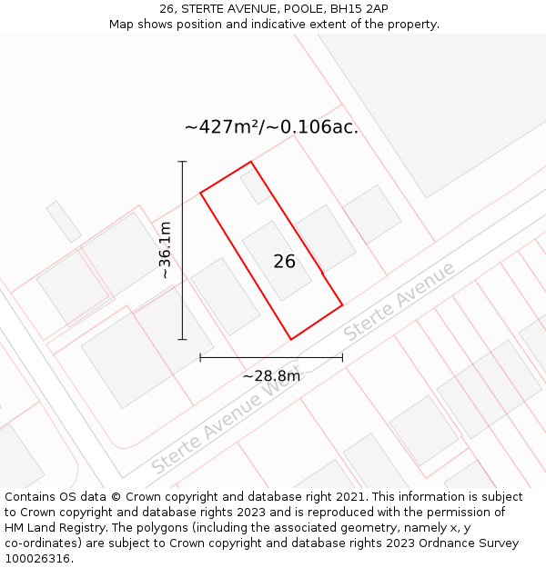 26, STERTE AVENUE, POOLE, BH15 2AP: Plot and title map