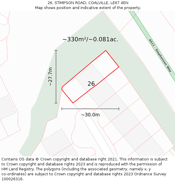 26, STIMPSON ROAD, COALVILLE, LE67 4EN: Plot and title map