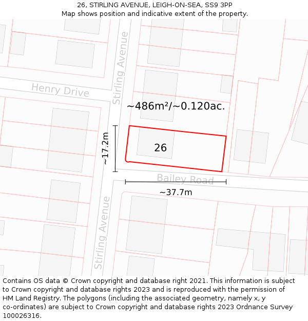 26, STIRLING AVENUE, LEIGH-ON-SEA, SS9 3PP: Plot and title map