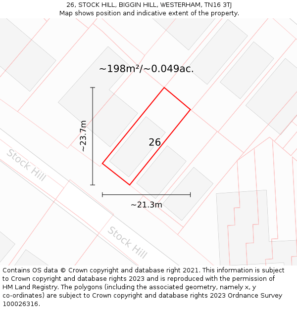 26, STOCK HILL, BIGGIN HILL, WESTERHAM, TN16 3TJ: Plot and title map