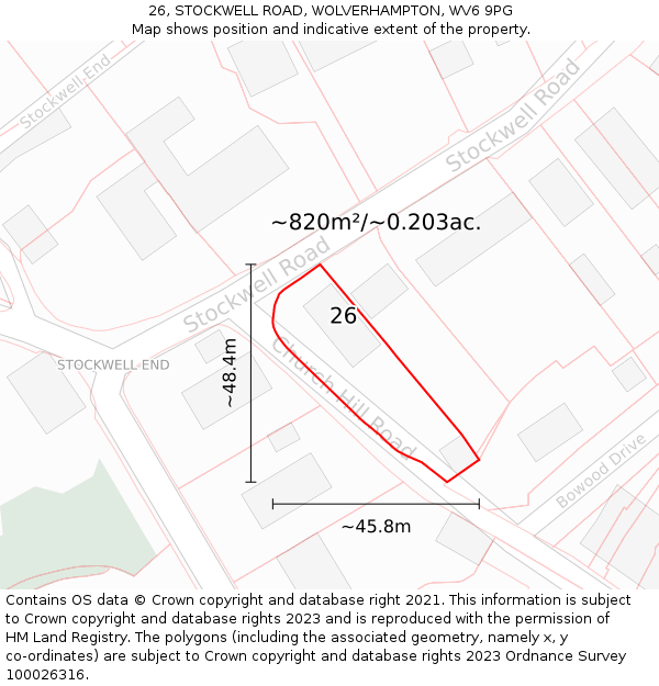 26, STOCKWELL ROAD, WOLVERHAMPTON, WV6 9PG: Plot and title map