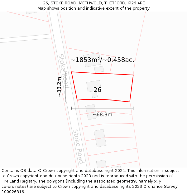 26, STOKE ROAD, METHWOLD, THETFORD, IP26 4PE: Plot and title map