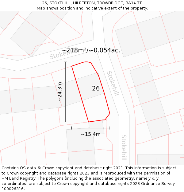 26, STOKEHILL, HILPERTON, TROWBRIDGE, BA14 7TJ: Plot and title map