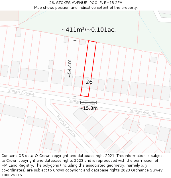 26, STOKES AVENUE, POOLE, BH15 2EA: Plot and title map