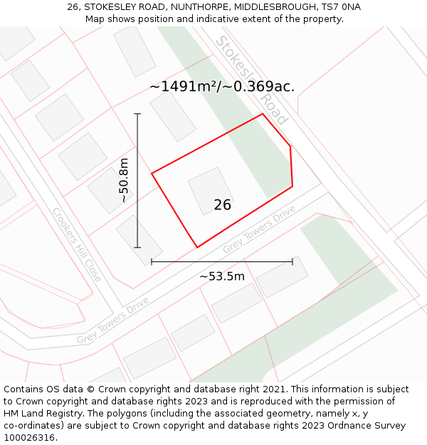 26, STOKESLEY ROAD, NUNTHORPE, MIDDLESBROUGH, TS7 0NA: Plot and title map