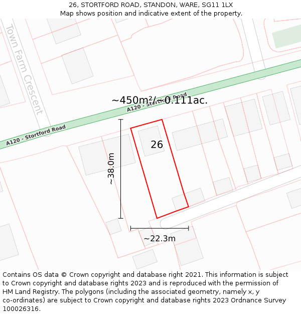 26, STORTFORD ROAD, STANDON, WARE, SG11 1LX: Plot and title map