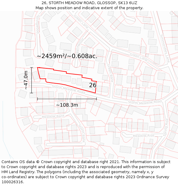26, STORTH MEADOW ROAD, GLOSSOP, SK13 6UZ: Plot and title map