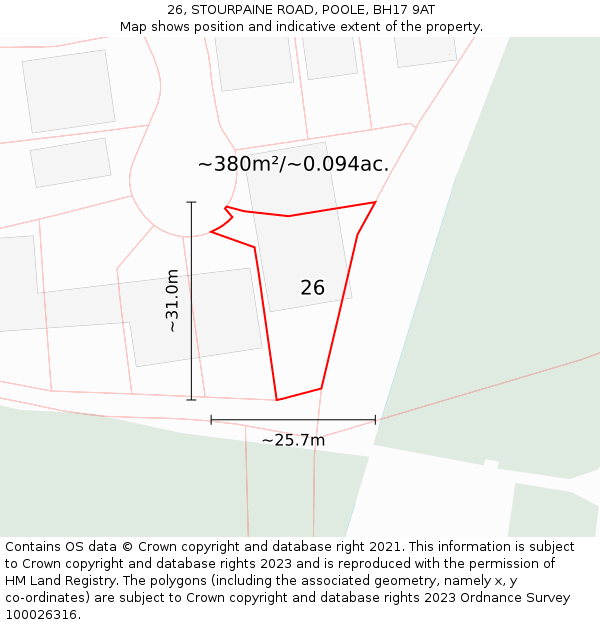 26, STOURPAINE ROAD, POOLE, BH17 9AT: Plot and title map