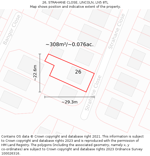 26, STRAHANE CLOSE, LINCOLN, LN5 8TL: Plot and title map