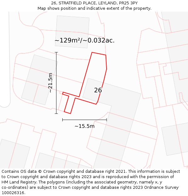 26, STRATFIELD PLACE, LEYLAND, PR25 3PY: Plot and title map