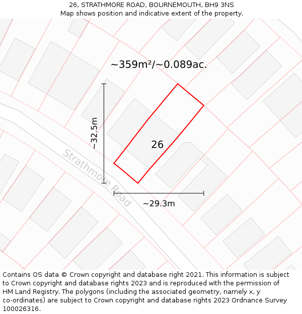 26, STRATHMORE ROAD, BOURNEMOUTH, BH9 3NS: Plot and title map