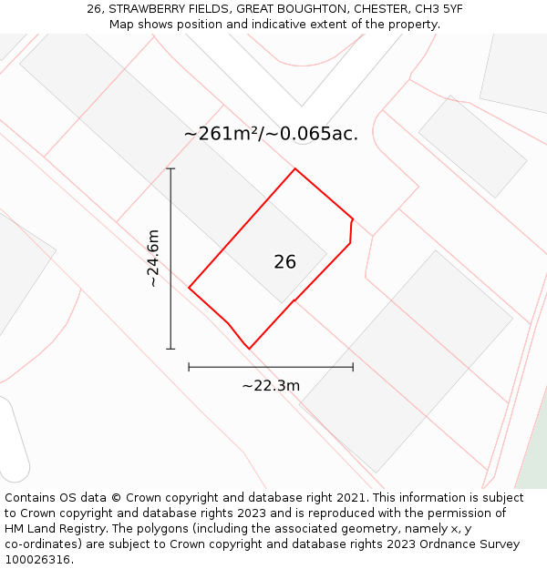 26, STRAWBERRY FIELDS, GREAT BOUGHTON, CHESTER, CH3 5YF: Plot and title map